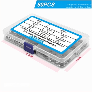 Set de 80 șuruburi cu cap hexagonal exterior din oțel inoxidabil 304, cu șaibe plate, șaibe elastice și piulițe DIN 933