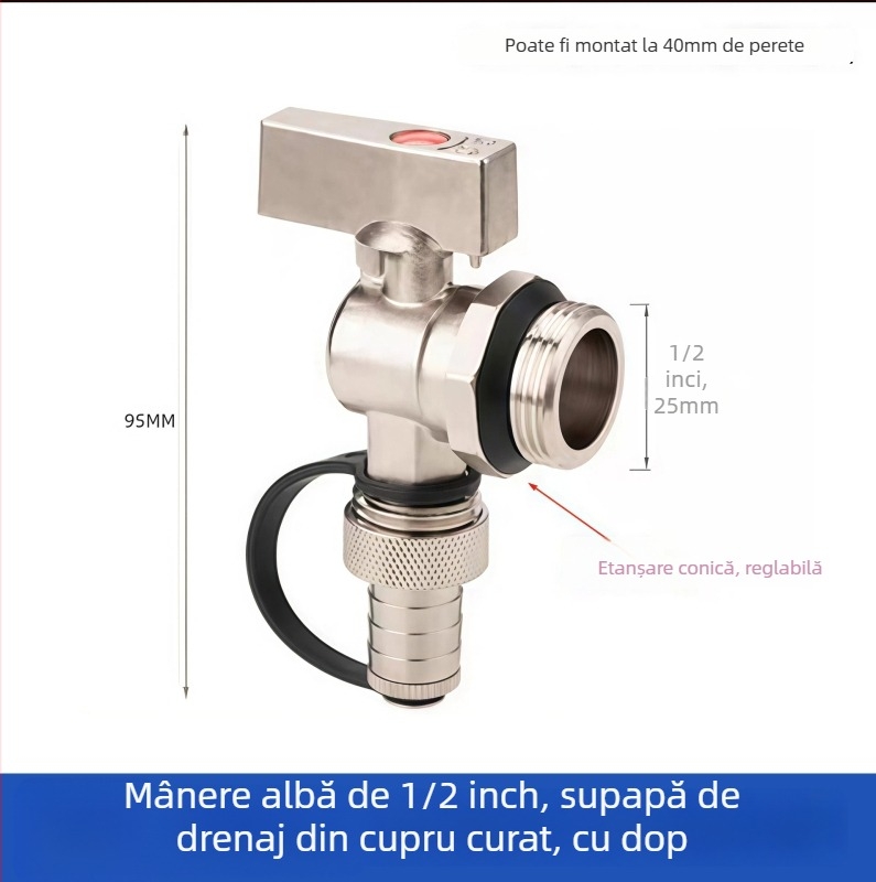Valvă de drenaj pentru încălzire în pardoseală, din cupru, placare cupru-nichel, montaj în spirală, pentru apă