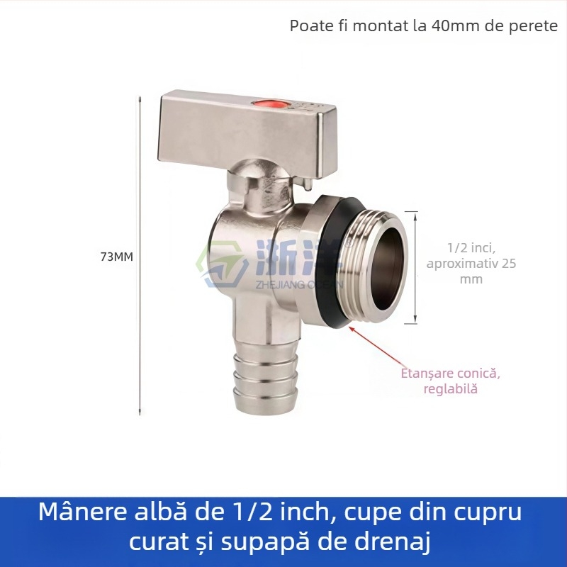 Valvă de drenaj pentru încălzire în pardoseală, din cupru, placare cupru-nichel, montaj în spirală, pentru apă