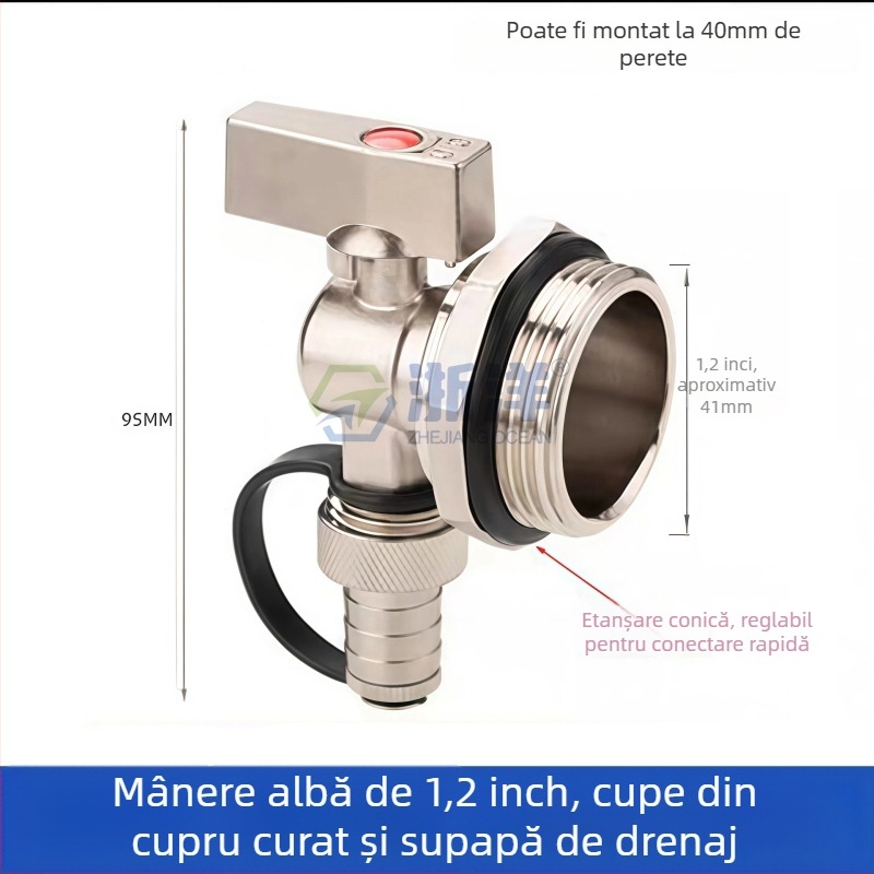 Valvă de drenaj pentru încălzire în pardoseală, din cupru, placare cupru-nichel, montaj în spirală, pentru apă