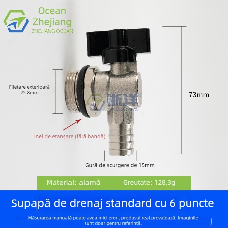 Valvă de drenaj pentru încălzire în pardoseală, din cupru, placare cupru-nichel, montaj în spirală, pentru apă