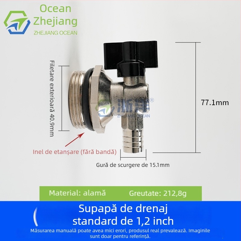 Valvă de drenaj pentru încălzire în pardoseală, din cupru, placare cupru-nichel, montaj în spirală, pentru apă