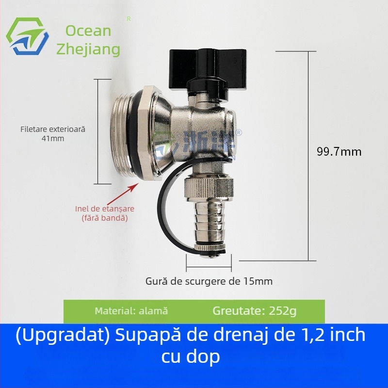 Valvă de drenaj pentru încălzire în pardoseală, din cupru, placare cupru-nichel, montaj în spirală, pentru apă
