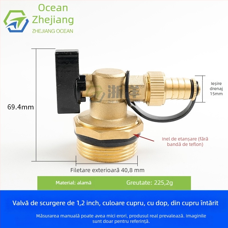 Valvă de drenaj pentru încălzire în pardoseală, din cupru, placare cupru-nichel, montaj în spirală, pentru apă