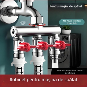 Supapă încastrată în perete, trei căi, cu diverter pentru mașina de spălat, din aliaj, finisaj emailat la cuptor, conexiune cu 4 căi