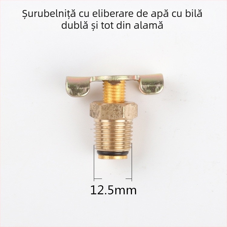 Supapă de golire cu șurub pentru compresor de aer fără ulei — corp din cupru, acționare manuală, flux unidirecțional, clapetă tip fluture, supapă de evacuare rapidă