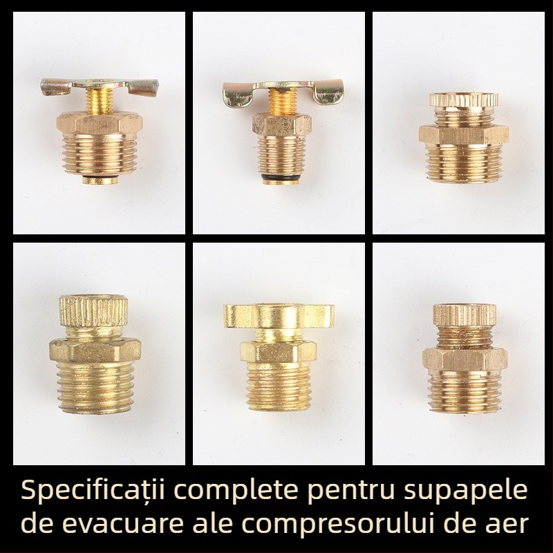 Supapă de golire cu șurub pentru compresor de aer fără ulei — corp din cupru, acționare manuală, flux unidirecțional, clapetă tip fluture, supapă de evacuare rapidă