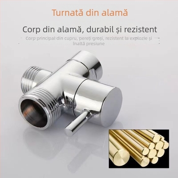 Ventil divertor pentru duș din cupru, pentru mașina de spălat, corp din cupru, finisaj electroplacat, montaj manual, conectare la apă
