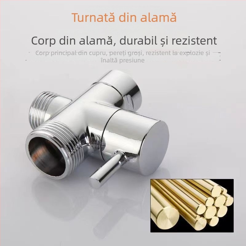 Ventil divertor pentru duș din cupru, pentru mașina de spălat, corp din cupru, finisaj electroplacat, montaj manual, conectare la apă
