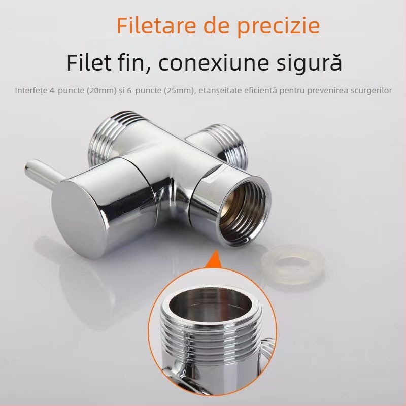 Ventil divertor pentru duș din cupru, pentru mașina de spălat, corp din cupru, finisaj electroplacat, montaj manual, conectare la apă