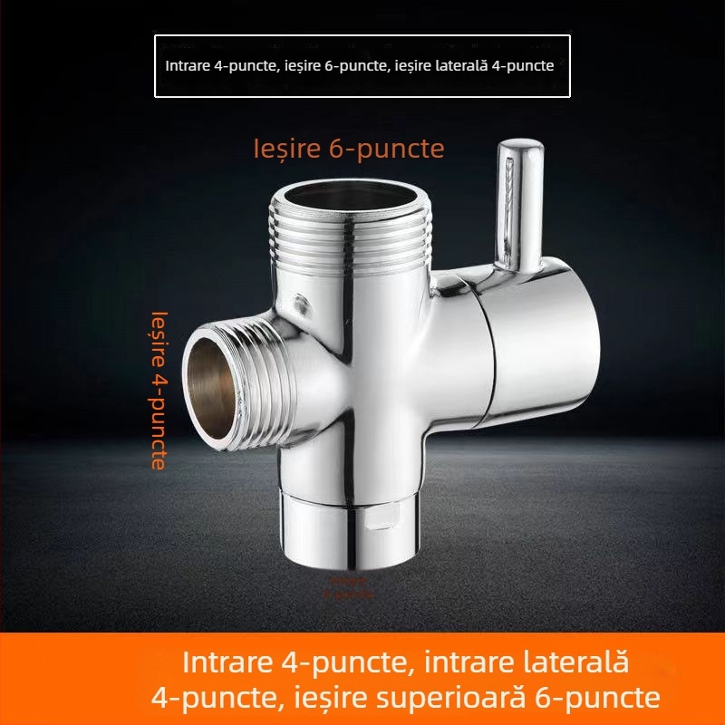 Ventil divertor pentru duș din cupru, pentru mașina de spălat, corp din cupru, finisaj electroplacat, montaj manual, conectare la apă