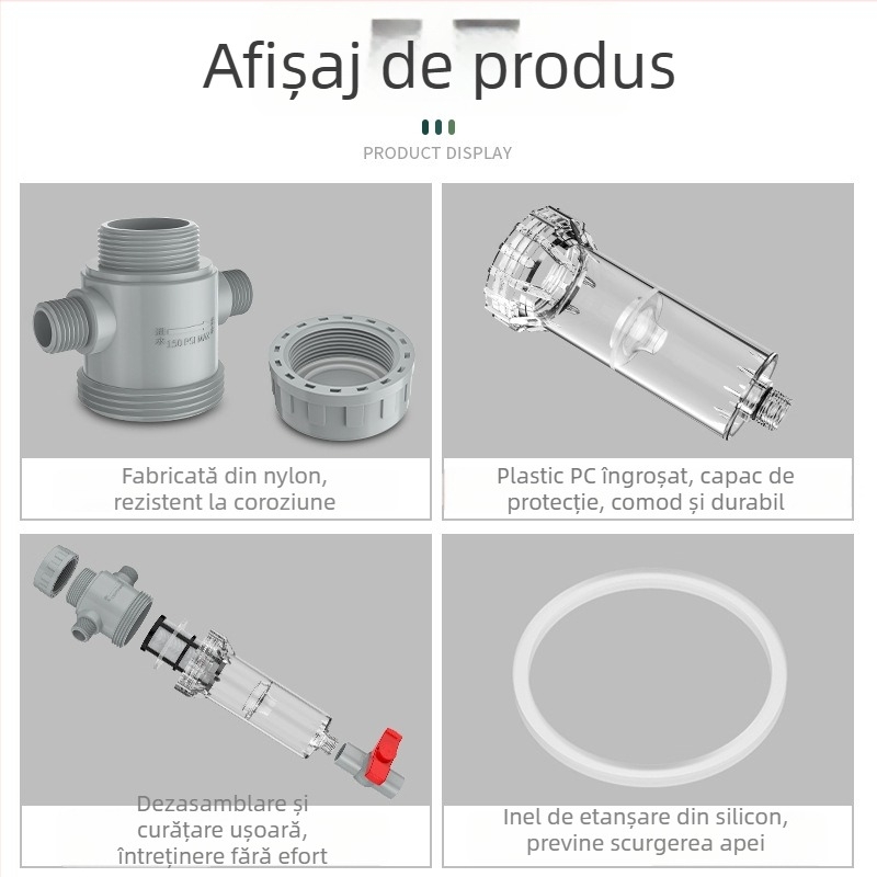 Filtru extensibil pentru acvariu cu plasă 10–200, cameră de sedimentare și supapă cu bilă (mediu filtrant)