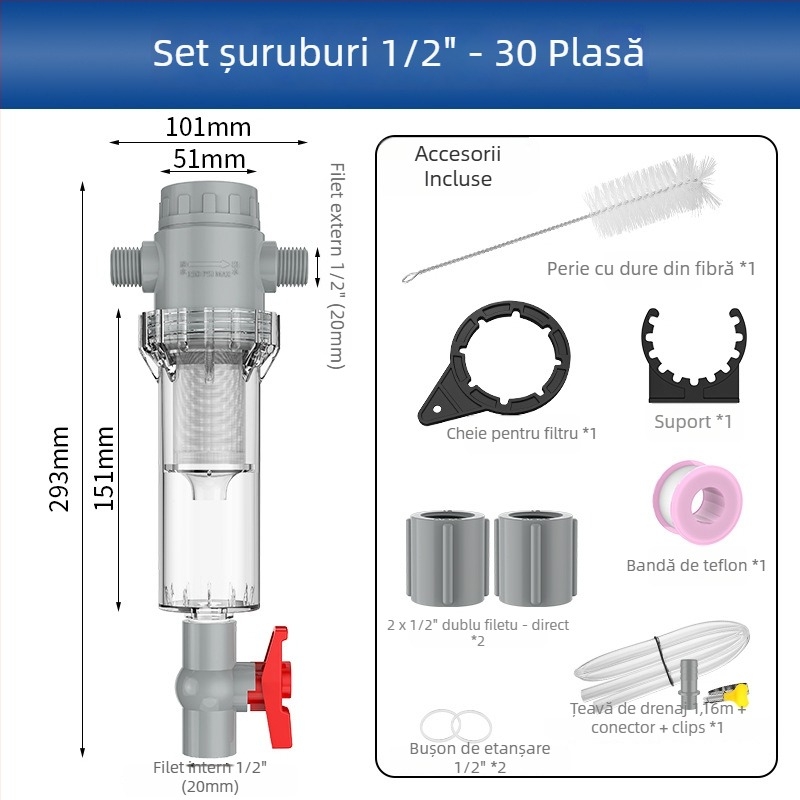 Filtru extensibil pentru acvariu cu plasă 10–200, cameră de sedimentare și supapă cu bilă (mediu filtrant)