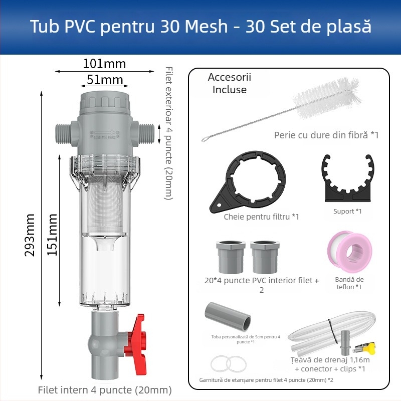Filtru extensibil pentru acvariu cu plasă 10–200, cameră de sedimentare și supapă cu bilă (mediu filtrant)