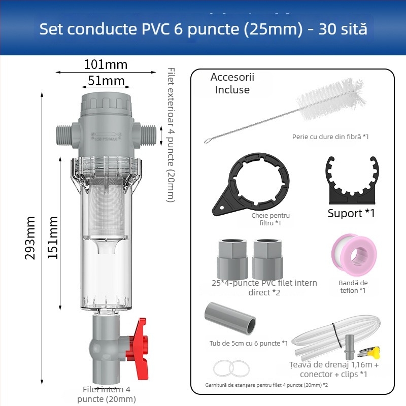 Filtru extensibil pentru acvariu cu plasă 10–200, cameră de sedimentare și supapă cu bilă (mediu filtrant)