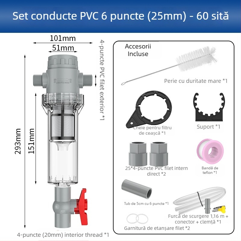 Filtru extensibil pentru acvariu cu plasă 10–200, cameră de sedimentare și supapă cu bilă (mediu filtrant)