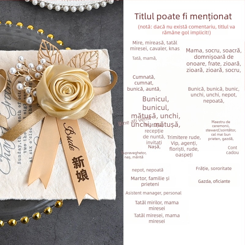 Set boutonnière stil Chinezesc pentru nuntă — flori de mătase pentru mire, mireasă, naș, domnișoarele de onoare și familie