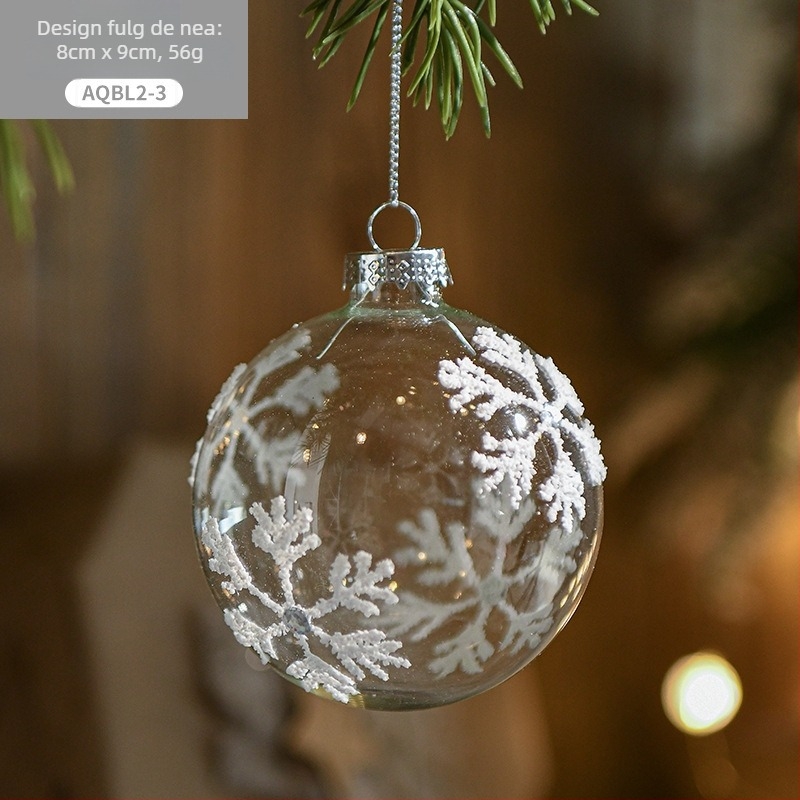 Ornament de Crăciun din sticlă transparentă, cu paiete cristalice - făcut manual, stil modern minimalist; cadou pentru colegi sau prieteni