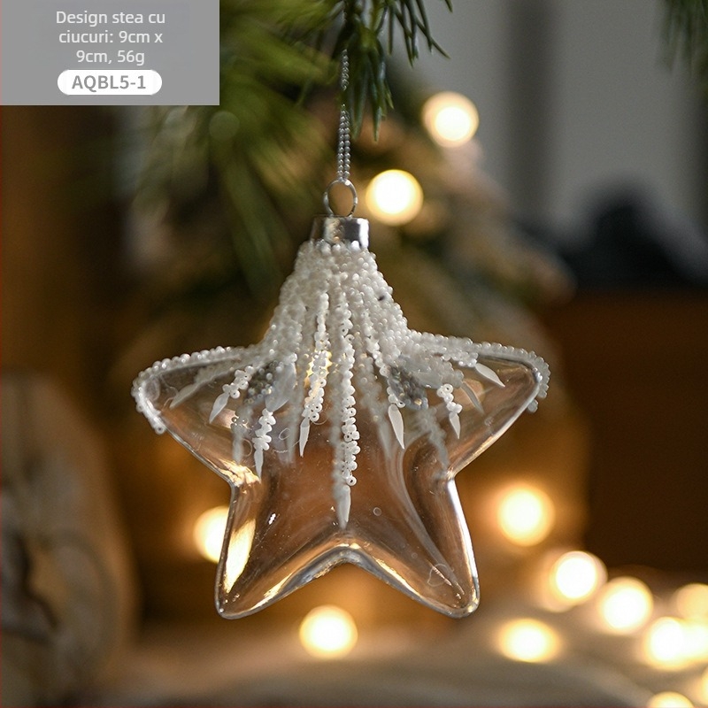 Ornament de Crăciun din sticlă transparentă, cu paiete cristalice - făcut manual, stil modern minimalist; cadou pentru colegi sau prieteni