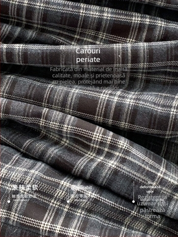 Cămașă pentru băieți cu căptușire, în dungi, stil coreean, mâneci lungi, iarna 2025