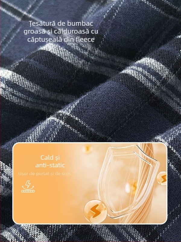 Cămașă de copii din bumbac cu model carouri, stil coreean, guler rever, mâneci lungi, tratament moale, versiune de iarnă