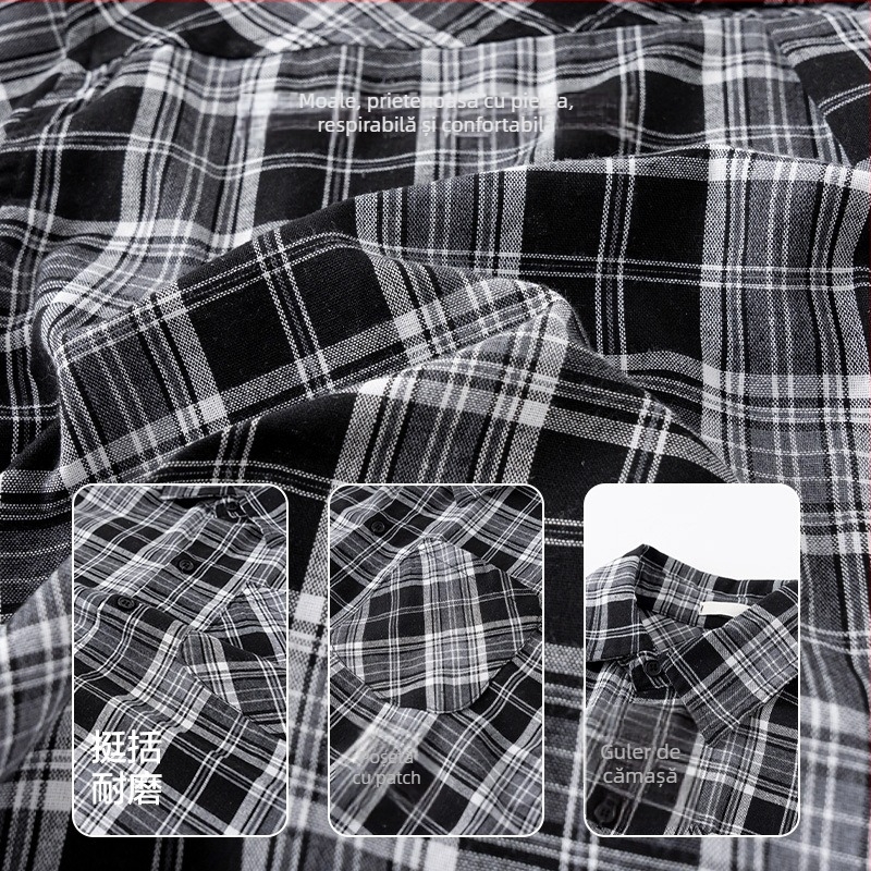 Cămașă pentru copii, stil coreean, carouri, din bumbac, mâneci lungi, pentru primăvară și toamnă