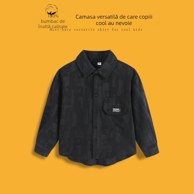 Cămașă pentru copii, mânecă lungă, guler rever, bumbac, primăvară-toamnă