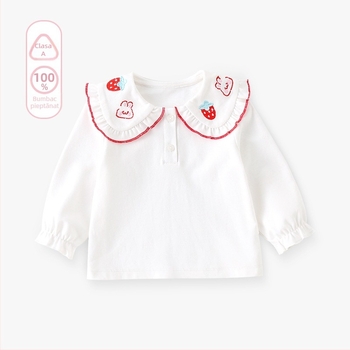 Cămașă pentru copii, stil prințesă, guler cu rever, 100% bumbac, mâneci lungi