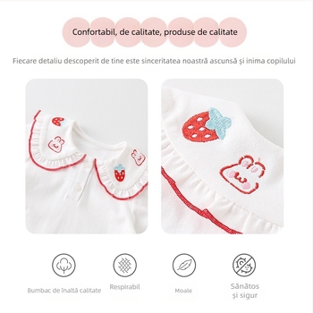 Cămașă pentru copii, stil prințesă, guler cu rever, 100% bumbac, mâneci lungi