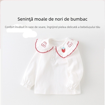 Cămașă pentru copii, stil prințesă, guler cu rever, 100% bumbac, mâneci lungi