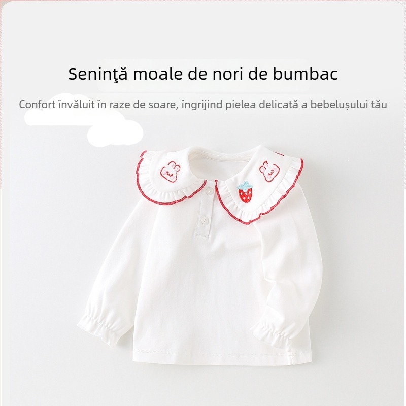 Cămașă pentru copii, stil prințesă, guler cu rever, 100% bumbac, mâneci lungi