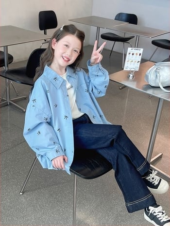 Cămașă pentru copii din bumbac 100%, stil coreean, guler rever, mâneci lungi, pentru copii peste 8 ani