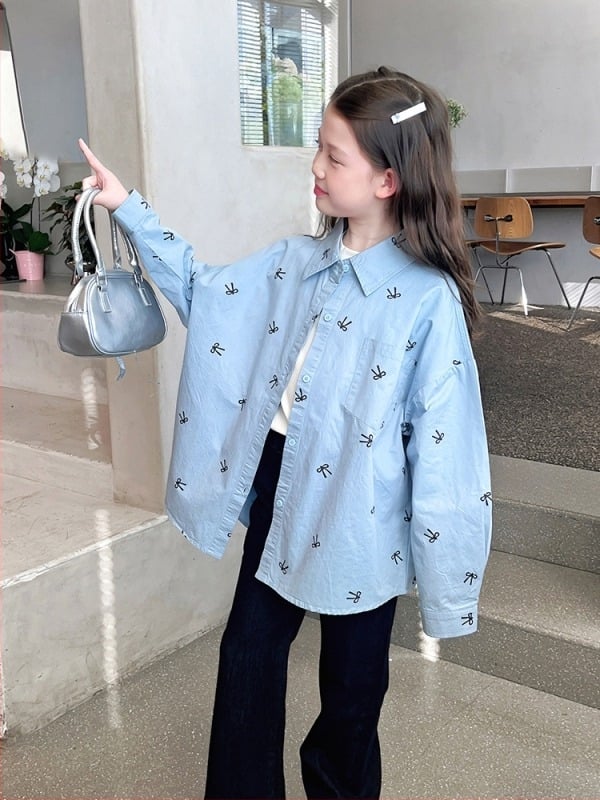 Cămașă pentru copii din bumbac 100%, stil coreean, guler rever, mâneci lungi, pentru copii peste 8 ani