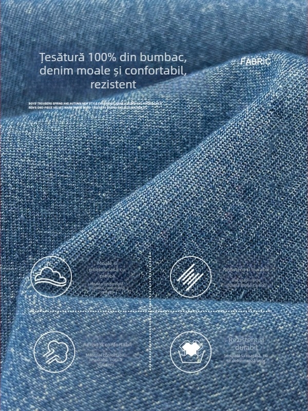 Cămașă de denim pentru copii, mâneci lungi, 100% bumbac, stil coreean, pentru primăvară și toamnă
