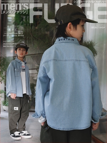 Cămașă pentru copii cu dungi din bumbac 68%, guler tip lapel, mâneci lungi, stil casual, pentru copii peste 8 ani, toamna 2025