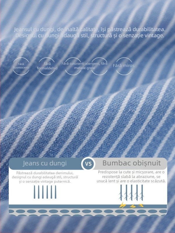 Cămașă pentru copii cu dungi din bumbac 68%, guler tip lapel, mâneci lungi, stil casual, pentru copii peste 8 ani, toamna 2025