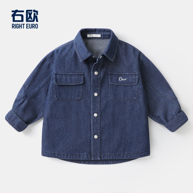 Cămașă-jachetă din denim pentru băieți, stil casual, guler rever, mâneci lungi, model cu litere, amestec de bumbac, primăvară-toamnă 2025