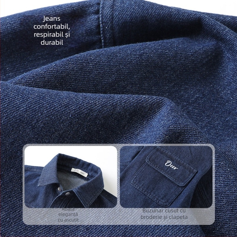 Cămașă-jachetă din denim pentru băieți, stil casual, guler rever, mâneci lungi, model cu litere, amestec de bumbac, primăvară-toamnă 2025