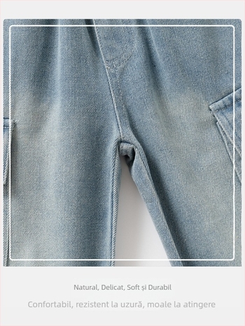 Pantaloni denim pentru băieți, stil coreean, denim, bumbac 67%, pentru copii 3–8 ani, talie medie, finisaj moale, fotografie reală