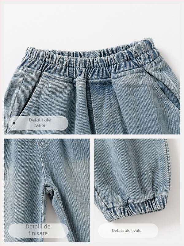 Pantaloni denim pentru băieți, stil coreean, denim, bumbac 67%, pentru copii 3–8 ani, talie medie, finisaj moale, fotografie reală