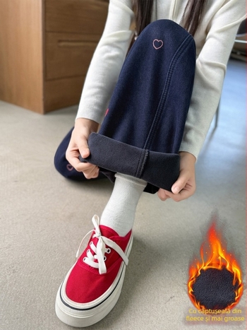 Blugi de iarnă pentru fetițe, stil leisure, denim, bumbac 63,1%, talie medie cu curea elastică, culoare solidă, iarnă 2025