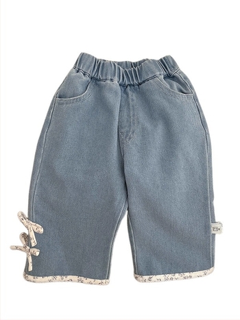 Pantaloni pentru fetițe, bumbac moale, detaliu funda, croială lejeră dreaptă, talie elastică medie, pentru vârsta 1–3 ani