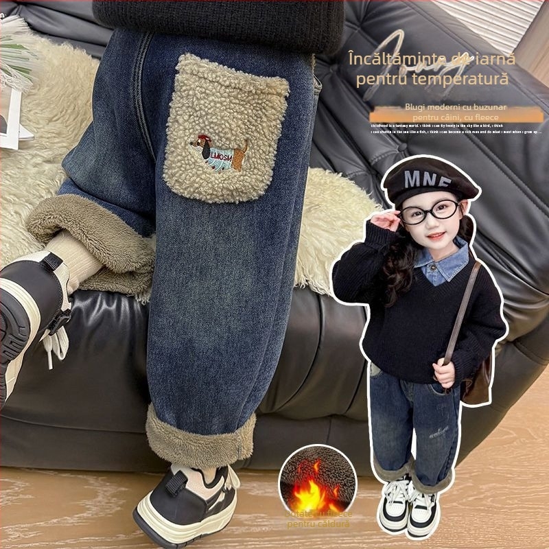 Blugi pentru fete, stil coreean, talie elastică, lungi, pentru iarnă