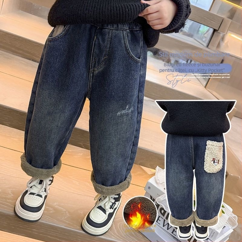 Blugi pentru fete, stil coreean, talie elastică, lungi, pentru iarnă