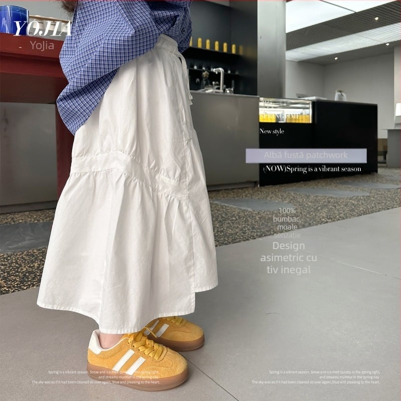 YOJIA Fustă pentru fetițe plisată din poliester, stil Preppy, tratament moale, pentru vârsta 3–8 ani, Primăvara 2025