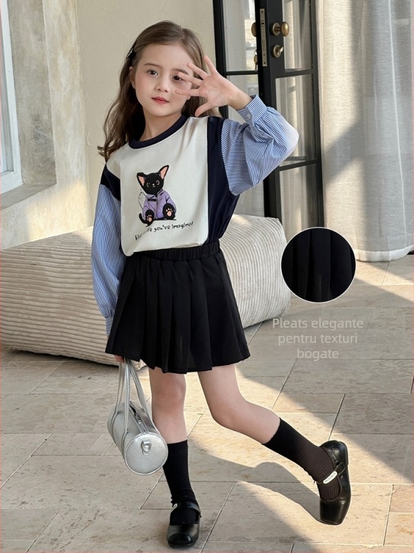 Fustă pentru fetițe în linie A, țesătură poliester, conținut principal poliester 77,1%, pentru copii 3-8 ani, sezonul primăvară.