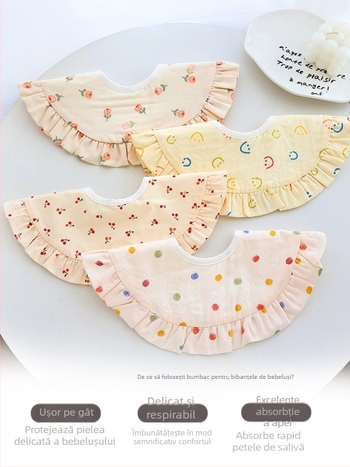 Bavetă pentru nou-născuți – bumbac 95%+, impermeabilă, rezistentă la murdărie, unisex, modele cu flori/puncte