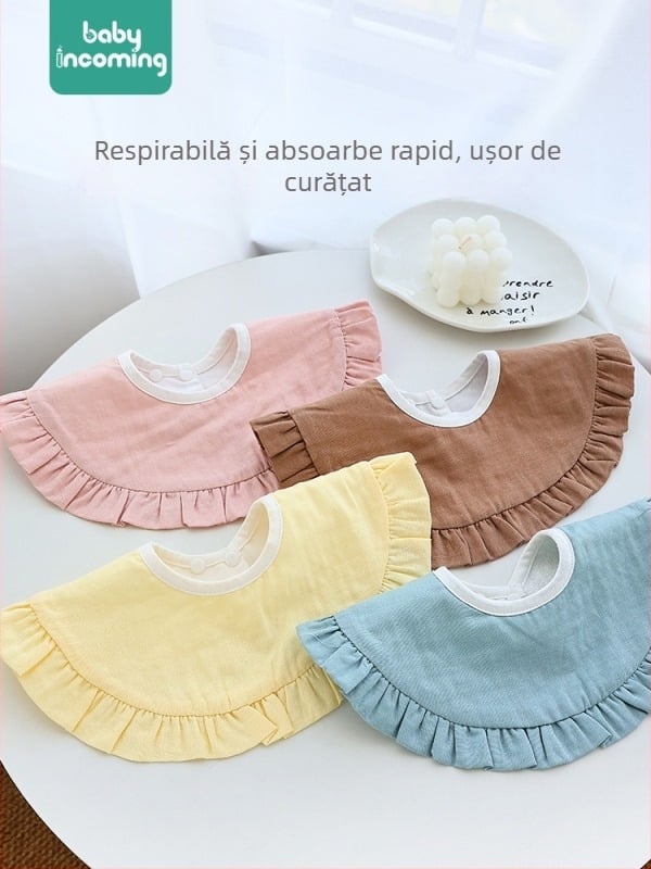 Bavetă pentru nou-născuți – bumbac 95%+, impermeabilă, rezistentă la murdărie, unisex, modele cu flori/puncte