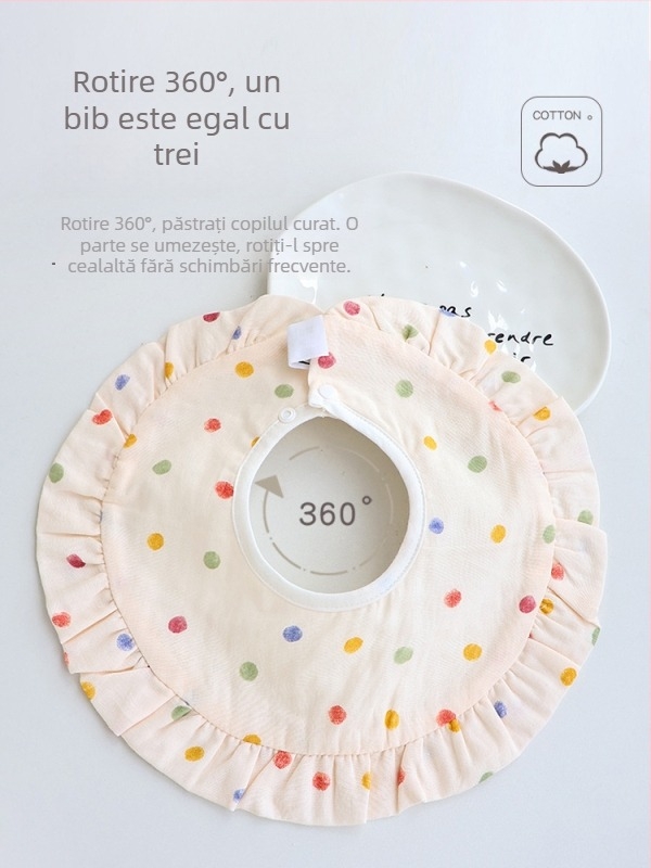 Bavetă pentru nou-născuți – bumbac 95%+, impermeabilă, rezistentă la murdărie, unisex, modele cu flori/puncte