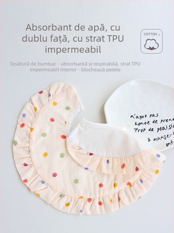 Bavetă pentru nou-născuți – bumbac 95%+, impermeabilă, rezistentă la murdărie, unisex, modele cu flori/puncte